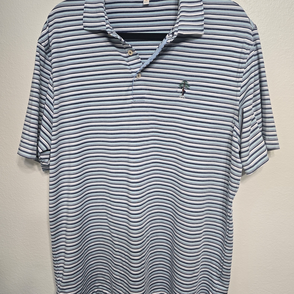 Peter Millar Navy and White Striped Polo
